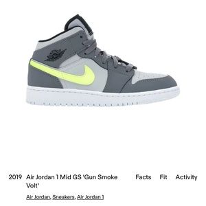 size 7 2019 air jordan 1 mid GS gun smoke volt sneakers nike shoes gray green